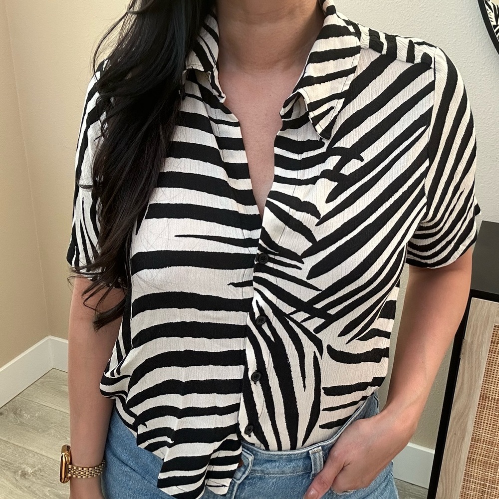 H&M Zebra Print Button-Up Blouse